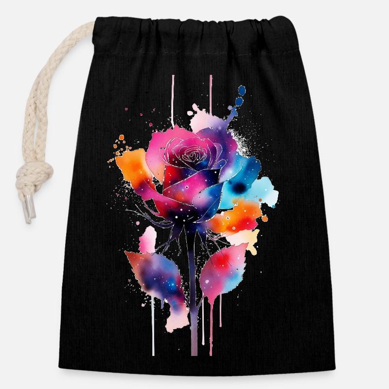 flower - Closable cotton gift bag (14x20cm) - black