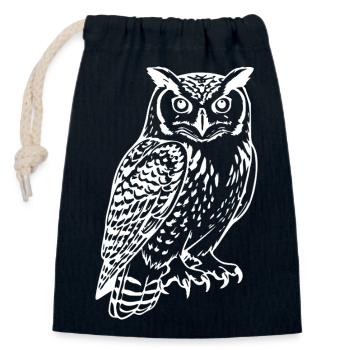 White Owl Bird Gift Nature Lover Hiker - Closable cotton gift bag (14x20cm) - navy - Front