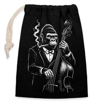 Bassiste de jazz Gorilla en costume - Sac cadeau en coton avec cordon (14 x 20 cm) - noir - Devant