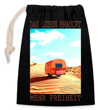 Wüsten Caravan: Leben braucht Freiheit - Verschließbarer Geschenkbeutel aus Baumwolle (14x20cm) - Schwarz - Vorne