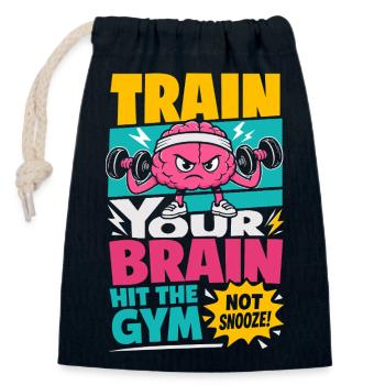 Train Your Brain Gym Motivation - Verschließbarer Geschenkbeutel aus Baumwolle (14x20cm) - Navy - Vorne