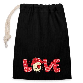 Mushroom in love heart couples valentine's day - Closable cotton gift bag (14x20cm) - black - Front
