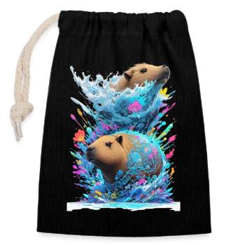 Two Capybaras - Closable cotton gift bag (14x20cm) - black - Front