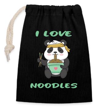 Panda - I Love NOODLES - Verschließbarer Geschenkbeutel aus Baumwolle (14x20cm) - Schwarz - Vorne