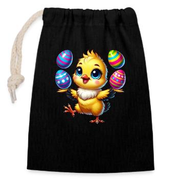 Poulet de Pâques poussin Oeufs de Pâques Jonglage - Sac cadeau en coton avec cordon (14 x 20 cm) - noir - Devant