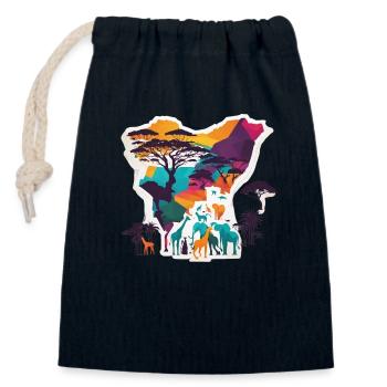 La steppe d’Afrique et les animaux - Sac cadeau en coton avec cordon (14 x 20 cm) - bleu marine - Devant