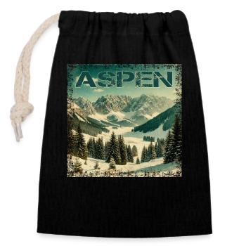 Aspen Ski Snowboard Vintage Winterurlaub - Verschließbarer Geschenkbeutel aus Baumwolle (14x20cm) - Schwarz - Vorne