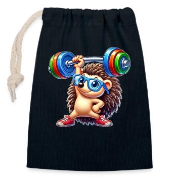 Hedgehog Barbell Fitness Training - Closable cotton gift bag (14x20cm) - navy - Front