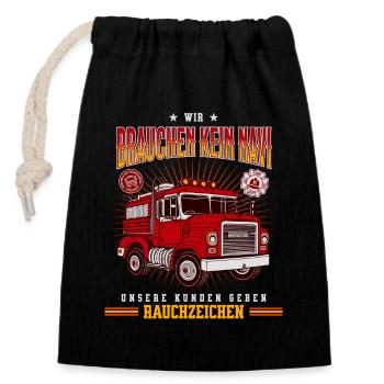 Fire Brigade | Fire | Fire Truck | Fireman - Closable cotton gift bag (14x20cm) - black - Front