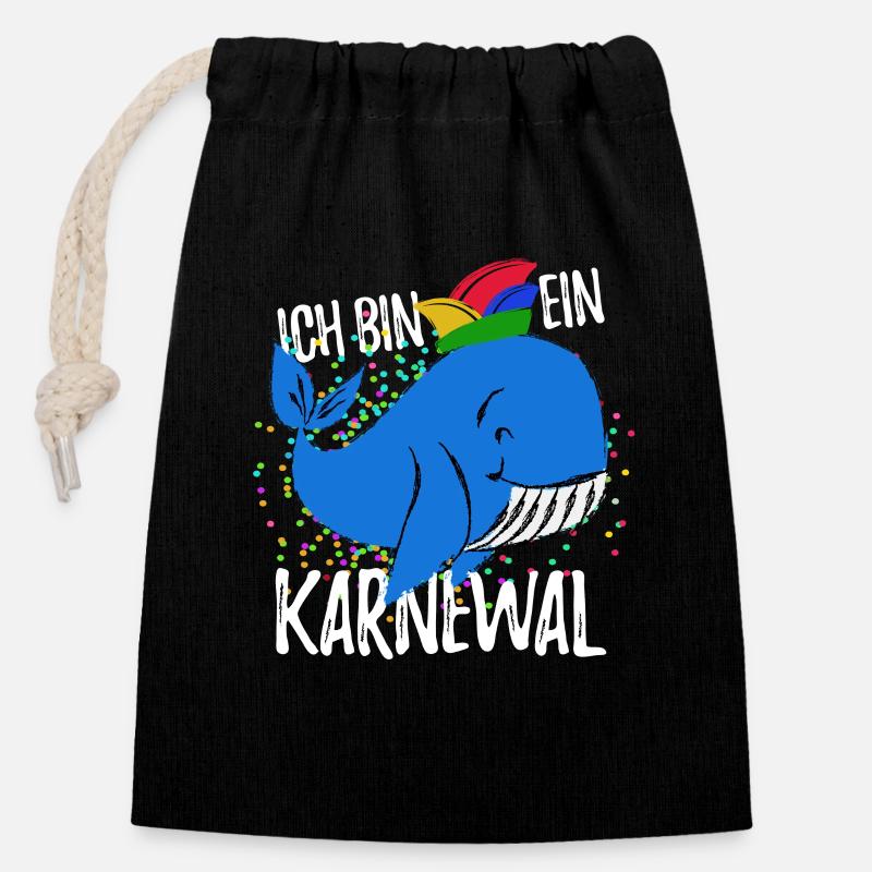 Ich bin ein Karnewal - Fasching + Konfetti Spruch - Verschließbarer Geschenkbeutel aus Baumwolle (14x20cm) - Schwarz