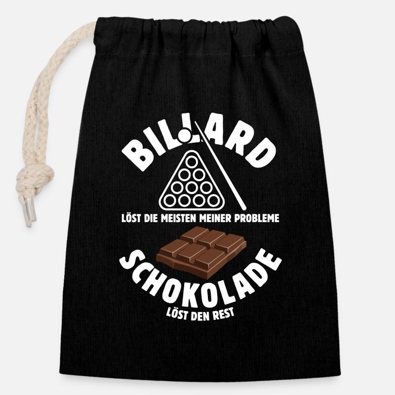 Billard löst meine Probleme - Schoko Spruch - Verschließbarer Geschenkbeutel aus Baumwolle (14x20cm) - Schwarz