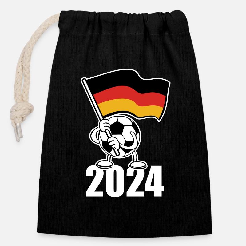 Sommermärchen, Ball mit Deutschland Fahne 2024 - Verschließbarer Geschenkbeutel aus Baumwolle (14x20cm) - Schwarz