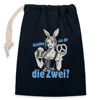 Gefallen sie dir, die Zwei? Dirndl Bier & Bretzen - Verschließbarer Geschenkbeutel aus Baumwolle (14x20cm) - Navy - Vorne