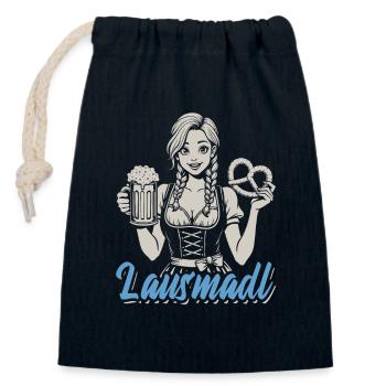 Lausmadl - Madl im Dirndl - Bier und Bretzel - Verschließbarer Geschenkbeutel aus Baumwolle (14x20cm) - Navy - Vorne