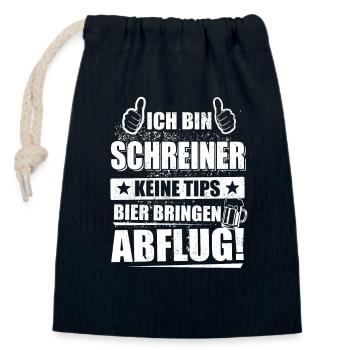 Ich bin Schreiner keine Tips, Bier bringen, Abflug - Verschließbarer Geschenkbeutel aus Baumwolle (14x20cm) - Navy - Vorne