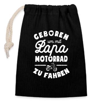 Geboren um mit Papa Motorrad zu fahren - Verschließbarer Geschenkbeutel aus Baumwolle (14x20cm) - Schwarz - Vorne