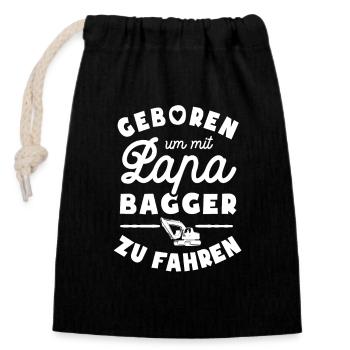 Geboren um mit Papa Bagger zu fahren - Verschließbarer Geschenkbeutel aus Baumwolle (14x20cm) - Schwarz - Vorne