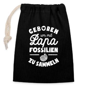 Geboren um mit Papa Fossilien zu sammeln - Verschließbarer Geschenkbeutel aus Baumwolle (14x20cm) - Schwarz - Vorne