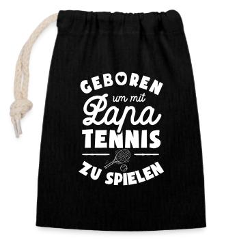 Geboren um mit Papa Tennis zu spielen - Verschließbarer Geschenkbeutel aus Baumwolle (14x20cm) - Schwarz - Vorne