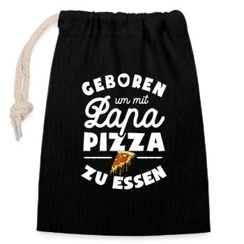 Geboren um mit Papa Pizza zu essen - Verschließbarer Geschenkbeutel aus Baumwolle (14x20cm) - Schwarz - Vorne