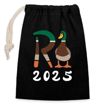 Rente Ente 2025 - Ruhestand - Pension - Verschließbarer Geschenkbeutel aus Baumwolle (14x20cm) - Schwarz - Vorne