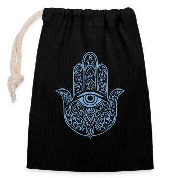 Hamsa - Hand der Fatima - Schutz und Segen - Verschließbarer Geschenkbeutel aus Baumwolle (14x20cm) - Schwarz - Vorne