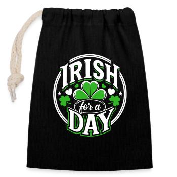 Irish for a day - Shamrock - Ireland - Closable cotton gift bag (14x20cm) - black - Front