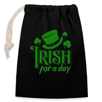 Irish for a day - Shamrock - Ireland - Closable cotton gift bag (14x20cm) - black - Front