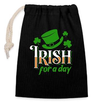 Irish for a day - Shamrock - Ireland - Closable cotton gift bag (14x20cm) - black - Front