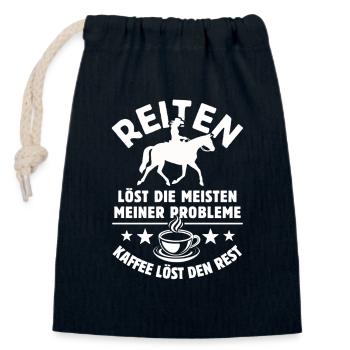 Reiten löst meine Probleme - Kaffee Spruch - Verschließbarer Geschenkbeutel aus Baumwolle (14x20cm) - Navy - Vorne
