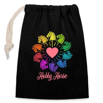 Hobby Horse - Hobby Horse - Riding - Rainbow - Closable cotton gift bag (14x20cm) - black - Front