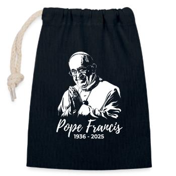 Pope Francis folds his hands and prays - Closable cotton gift bag (14x20cm) - navy - Front