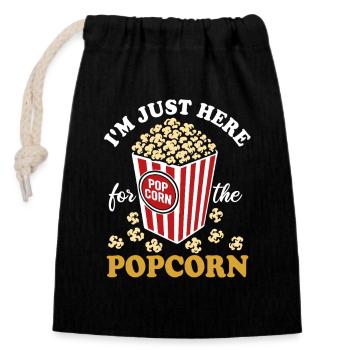 I'm just here for the Popcorn - knusprig & lecker - Verschließbarer Geschenkbeutel aus Baumwolle (14x20cm) - Schwarz - Vorne