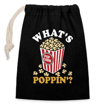 What's poppin'? Frisches Popcorn - knusprig - Verschließbarer Geschenkbeutel aus Baumwolle (14x20cm) - Schwarz - Vorne