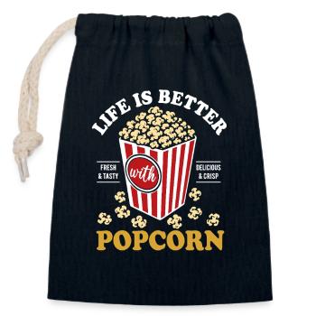 Life is better with Popcorn - knusprig & lecker - Verschließbarer Geschenkbeutel aus Baumwolle (14x20cm) - Navy - Vorne