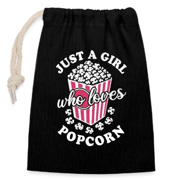 Just a girl who loves Popcorn - knusprig & lecker - Verschließbarer Geschenkbeutel aus Baumwolle (14x20cm) - Schwarz - Vorne