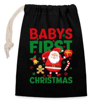 Le premier Père Noël de Noël de bébé - Sac cadeau en coton avec cordon (14 x 20 cm) - noir - Devant