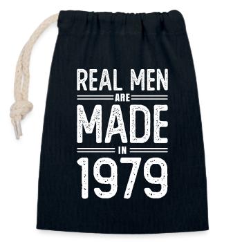 Anniversaire De vrais hommes sont nés en 1979 - Sac cadeau en coton avec cordon (14 x 20 cm) - bleu marine - Devant