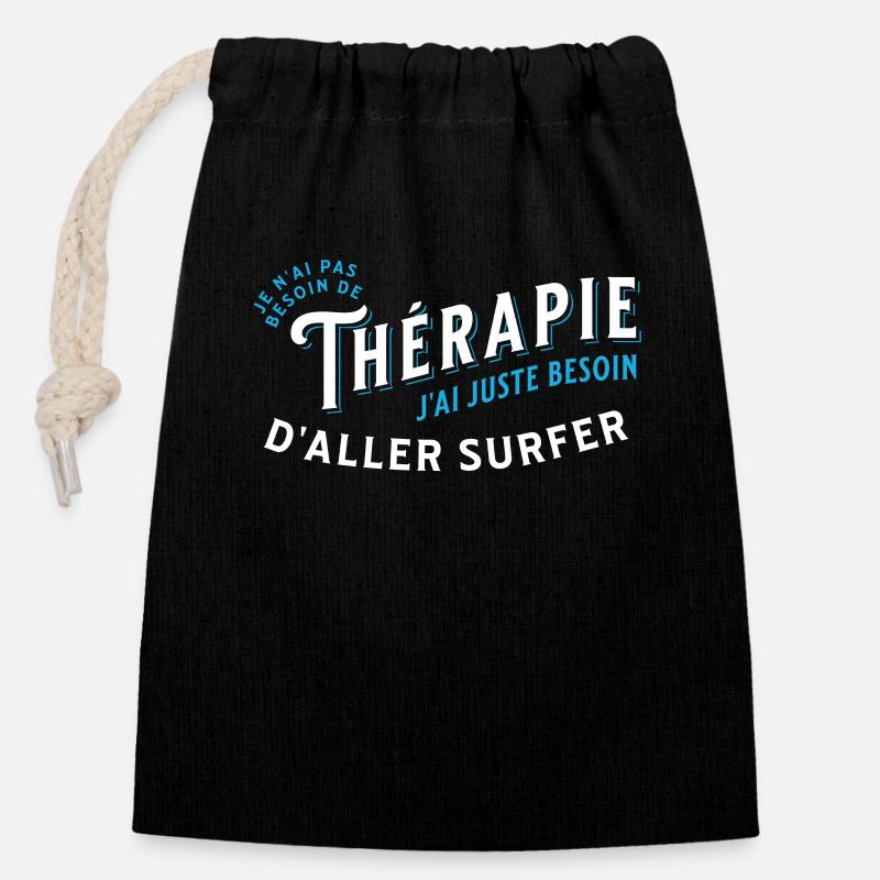Surf Idée Cadeau Pour Surfeur Citation Humour - Sac cadeau en coton avec cordon (14 x 20 cm) - noir