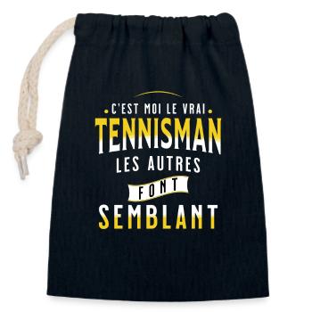 Tennis idée cadeau pour Tennisman passion Sport - Sac cadeau en coton avec cordon (14 x 20 cm) - bleu marine - Devant