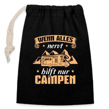 Campen Campingplatz Camping Wohnmobil Camper - Verschließbarer Geschenkbeutel aus Baumwolle (14x20cm) - Schwarz - Vorne