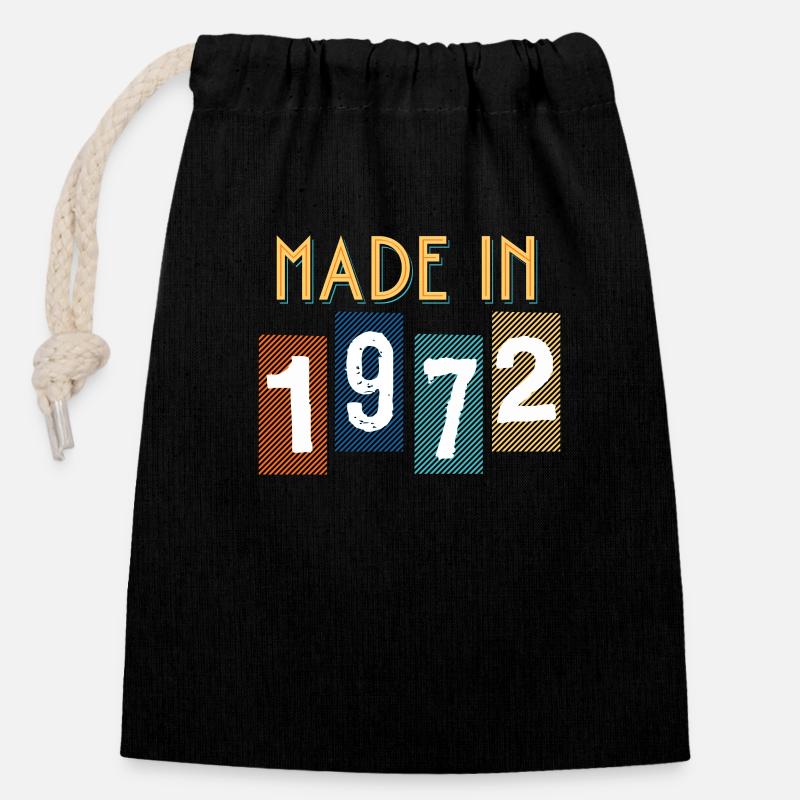 1972 Cadeau Pour Anniversaire année de naissance - Sac cadeau en coton avec cordon (14 x 20 cm) - noir