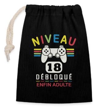 Anniversaire 18 ans Garçon Gamer Fille Gameuse - Sac cadeau en coton avec cordon (14 x 20 cm) - noir - Devant