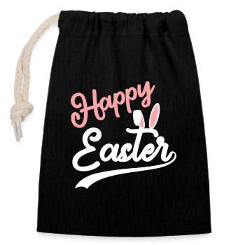 Happy Easter - Osterhase Hasenohren - Verschließbarer Geschenkbeutel aus Baumwolle (14x20cm) - Schwarz - Vorne