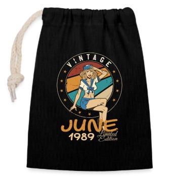 Millésime 1989 - Né en Juin 1989 - Sac cadeau en coton avec cordon (14 x 20 cm) - noir - Devant