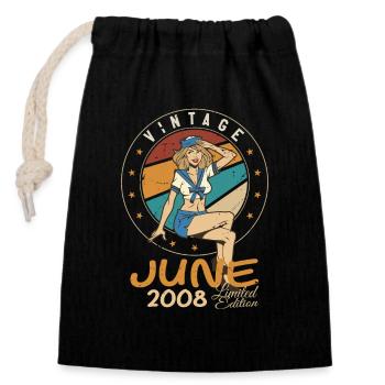 Millésime 2008 - Né En Juin 2008 - Sac cadeau en coton avec cordon (14 x 20 cm) - noir - Devant