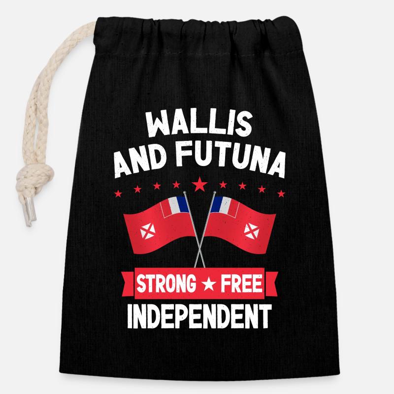 Wallis und Futuna - Verschließbarer Geschenkbeutel aus Baumwolle (14x20cm) - Schwarz