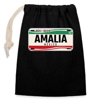 Amalia Personalized Mexican Vehicle plates w name - Closable cotton gift bag (14x20cm) - black - Front