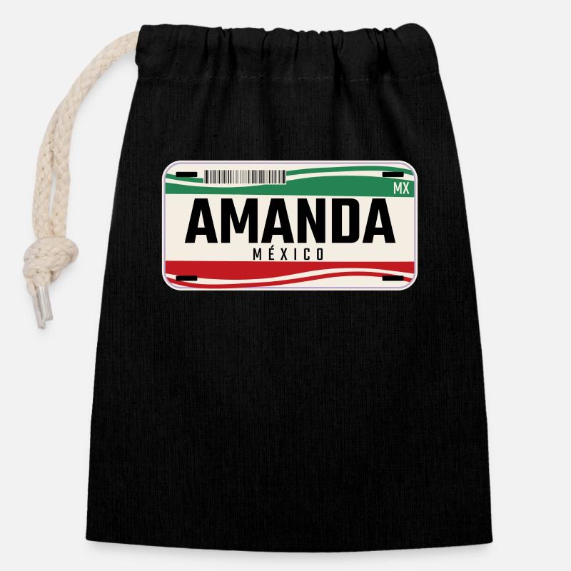 Amanda Personalized Mexican Vehicle plates w name - Closable cotton gift bag (14x20cm) - black