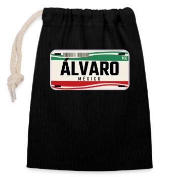 Alvaro Personalized Mexican Vehicle plates w name - Closable cotton gift bag (14x20cm) - black - Front